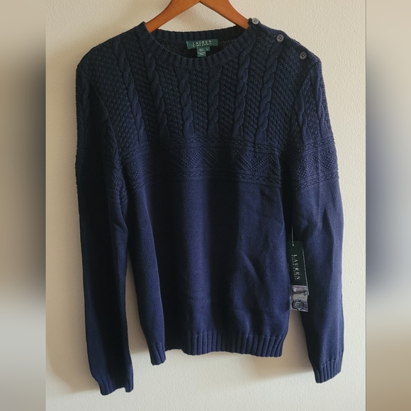 Ralph Lauren Sweaters - Ralph Lauren cable knit crewneck pullover sweater Women's XL classic navy blue